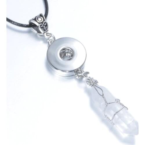 18mm Snap Button Jewelry Charms Natural Crystal Stone Hexagon Pendant of Necklace With Black Leather Necklace DZ0118l