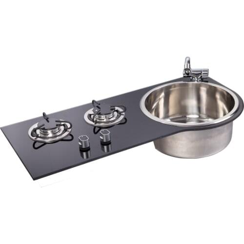 2 Burner Gas Stove Hob Sink Combo Tempered Glass 2*1.8KW 790*375/340*150mm GR-B216A Boat Caravan Camper