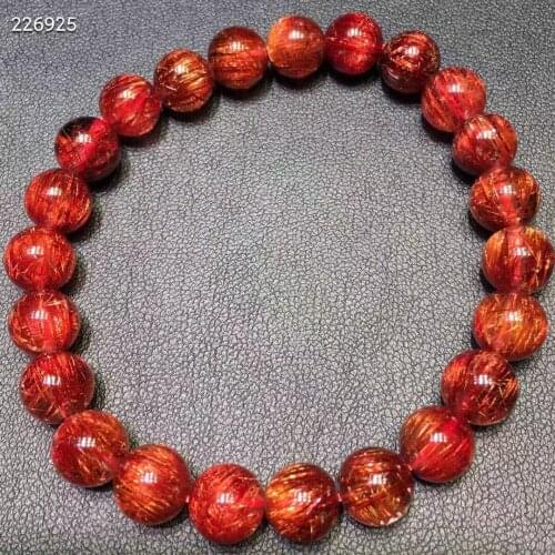 8.5mm Natural Red Copper Rutilated Quartz Bracelet Crystal Clear Round Beads Women Men Cat Eye Wealthy AAAAA