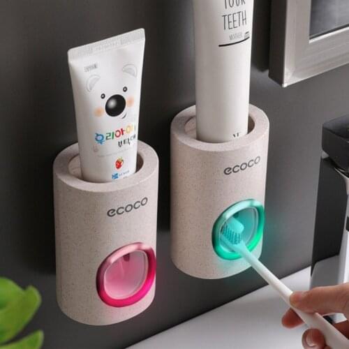 Automatic Toothpaste Dispenser Dust-Proof Toothbrush Holder Wheat Straw Wall Mounted Home Squeezer Bathroom Sforage Accessories