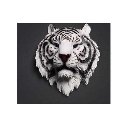 Bstract White Tiger Head Sculpture Wall Mounted Resin Animal Totem Mascot Decoration Art and Craft Present Ornament Accessories