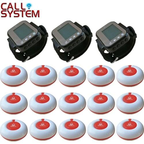Ycall Wireless Restaurant Calling Paging System Waiter Call Bell Pager 3 Watch Receiver + 15 Call Button