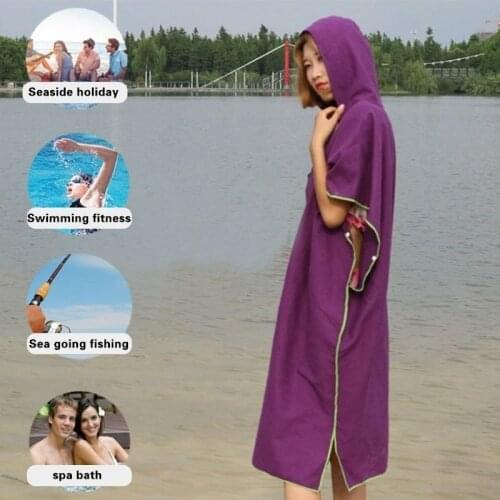 Beach Quick Drying Changing Robe Bath Towel Outdoor Adult Hooded Beach Towel Poncho Women Bathrobe Towels Swimsuit Cloak Pin