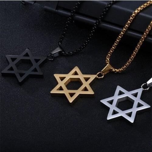 Europe and The americas amr simple smooth six star necklace personality pendant male stainless steel chain necklace wholesale