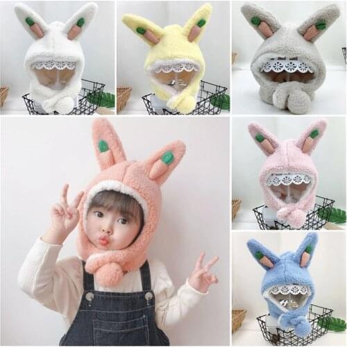 Children Beanies Cute knitted hat Rabbit ears Scarf autumn winter girl baby earmuffs warm wool hedging baby hat
