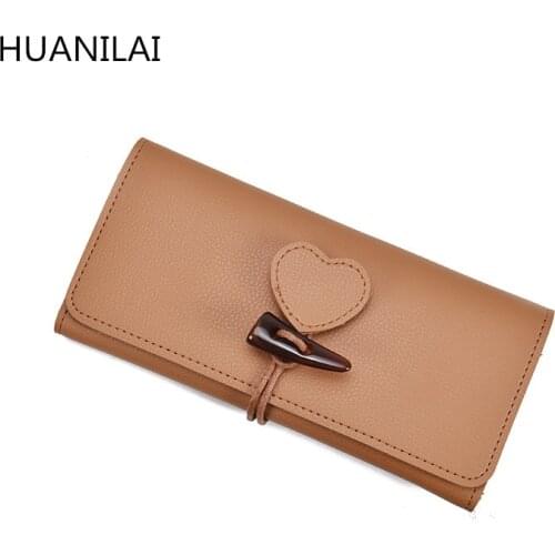 HUANILAI New Women Wallets Purses PU Leather Long Wallet Ladies Money Coin Pocket Card Holder Female Wallets With Heart QJ01