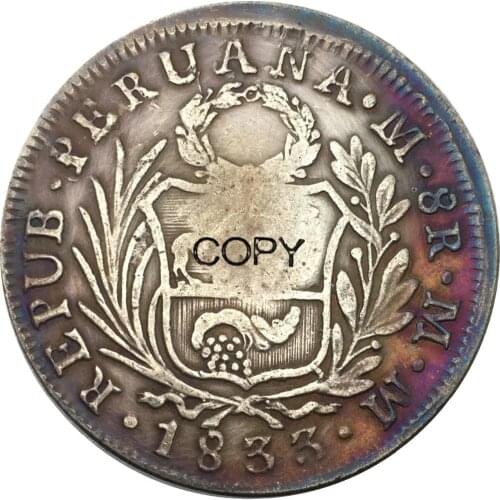 Peru 1833 L MM 8 Reales Lima Brass Plated Silver Copy Coins Can Make Different Color For The Coin And Make The Coin Old