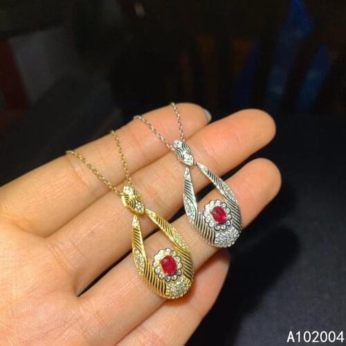 KJJEAXCMY Fine Jewelry 925 Sterling Silver inlaid Natural gemstone ruby Female Pendant Necklace fashion Support test