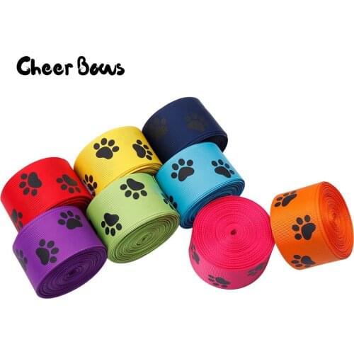 2Yards Cartoon Grosgrain Printed Ribbon 38mm Single Face Ribbon Dog Footprint Printed For DIY Hair Accessories Handmade Material
