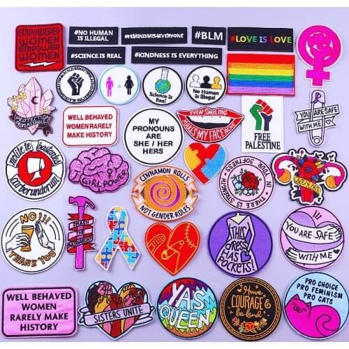 Hippie Letter Patches Iron On Patches On Clothes Cartoon Heart Embroideried Patches For Clothing Stickers DIY Feminist Applique