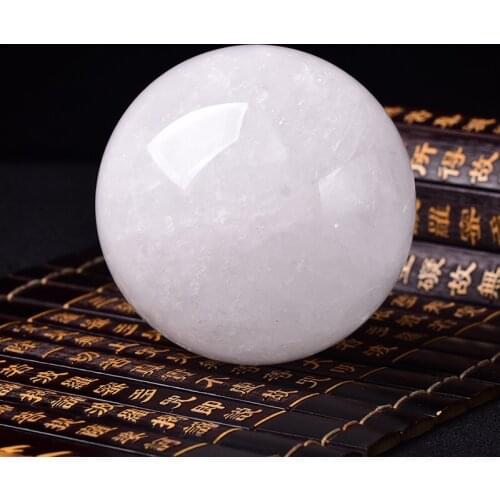 Natural White Iceland Spar Polished Crystal Spherical Stone Gemstone Healing Massager