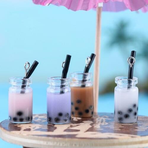 ZOCDOU 1 Piece Delicate Pearl Milk Tea Cup Colorful Black Pipette Glass Ornament Small Statue Figurine Crafts Home Decoration