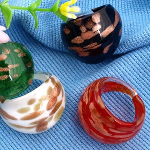 Wholesale 24Pcs Mix Color Gold-color Sand Lampwork Glass Murano Rings man-made Fashion women Love rings Party Jewelry Gift bague