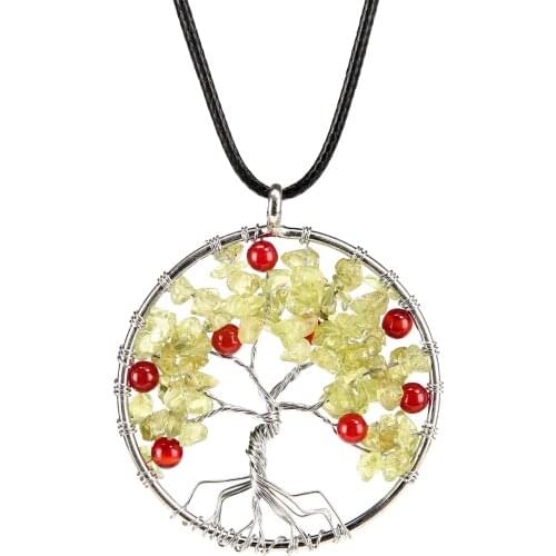 Tree of Life Necklace Christmas Tree Pendant Chakra Crystal Stone Handmade Copper Wire wrapped Reiki Jewelry for Christmas Gifts