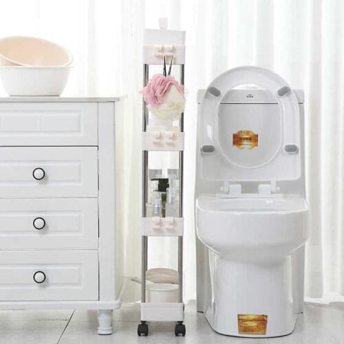 2/3/4 Layer Movable Assemble Plastic Bathroom Kitchen Storage Shelf Slim Slide Tower Rack Space Saving Organizer