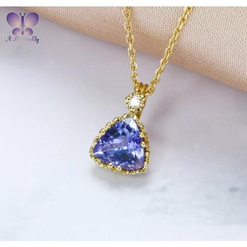 9K/10K/14K/18K Yellow Gold Natural Tanzanite Diamond Triangle Pendant Female Light Luxury Jewelry