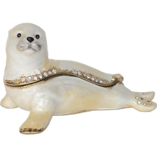 White Seal Pup Trinket Box Bejeweled Jewelry Box Nautical Gift Decoration Necklace Holder