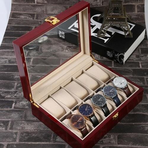 Watch Box Luxury 10 Grids Wooden Wrist Watch Display Box Jewelry Storage Organizer Case Watch Organizers dropship For Men Women