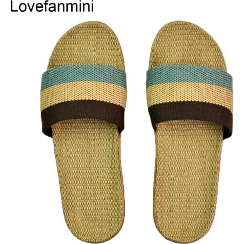 Natural linen slippers summer home indoor sandals mens womens unisex spring and autumn couples landing guests flax Non-slip521