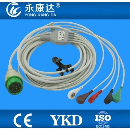 Compatible 5lead AHA Snap ecg cable for Infinium Omni II patient monitor 12pin 1K resistance