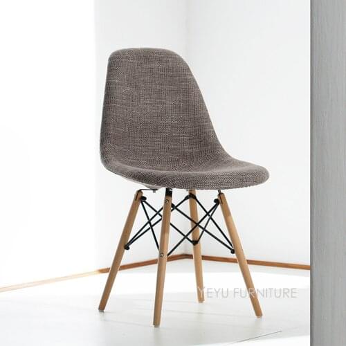 Modern Design Upholstered fashion Dining side chair Fabric Soft Cover padded plastic solid wooden leg Leisure study office Chair