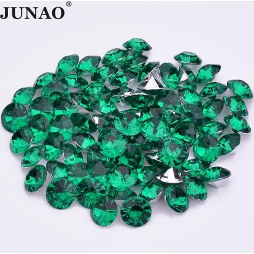 JUNAO 3 6 8 10mm Dark Green Round Pointback Rhinestone Loose Diamond Strass Glue On Decorative Crystal Stone for Bag DIY Crafts
