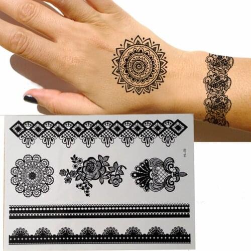 1 piece Black Feather Henna Temporary Tattoo for lace Hands Inspired Body Stickers