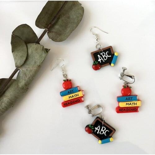 Funny Small Blackboard Book Asymmetrical Earrings Female Creative Personality No Ear Hole Ear Clip Hand-made DIY Birthday Gifts