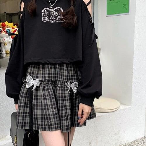 Japanese preppy style sweet plaid skirt female summer ulzzang bow cake lace mini skirt punk Harajuku high waist A-line skirt