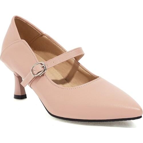 Womens Shoes 2021 Fashion OL Pump Heels Ladies Dress Shoes for Wedding Party 6cm Thin Heel PU Leather Plus Size 44 45 46