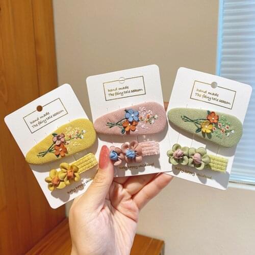 2 Pcs/Set Children Cute Vintage Cotton Flower Ornament Hair Clips Baby Girls Lovely Barrettes Hairpins Kids Hair Accessories