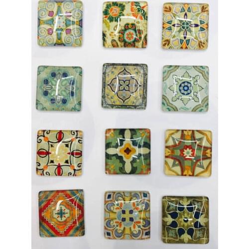 20mm 25mm Random Mixed Retro Flowers Square Glass Cabochon Flatback Photo Base DIY Jewelry Making accessory by pair 10pcs K02950