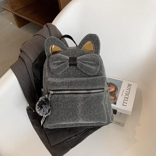 2020 Fashion Women Mini Backpack Velvet Lovely Bow Shoulder Bag For Teenage Girls Ladies Small Rucksack Female School Backpacks
