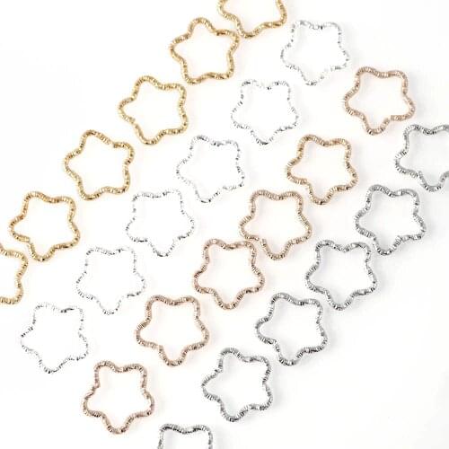 50pc 17mm Flower Shape Sliver Rose Gold White K Close Jump Rings Tone Metal Flower Jump Rings DIY Necklace Jewelry Findings