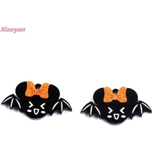 1pair) 38mm Acrylic Bat For Earrings Holiday Mouse Head Bow Halloweeen Party DIY Gifts