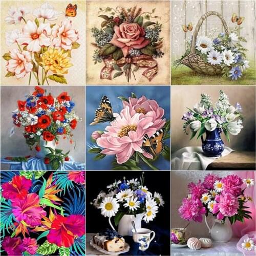 New 5D DIY Diamond Full Square Round Drill Painting Flower Diamond Embroidery Butterfly Scenery Cross Stitch Manual Home Decor