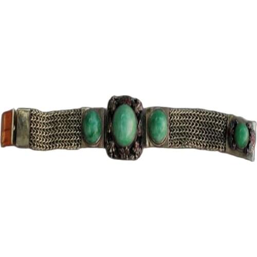 Antique collection Cloisonne Bracelet inlaid with jade jade and silver bracelet
