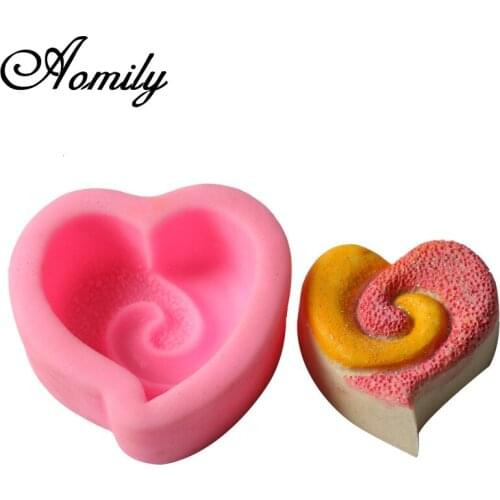 Aomily 3D Heart Shape Silicone Chocolate Fondant Mould Heart Love Soap Mold Candle Polymer Clay Molds Crafts DIY Forms Base Tool