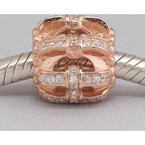 Authentic S925 Silver Bead DIY Jewelry Shimmering Sentiments Charm fit Lady Bracelet Bangle Rose & Clear CZ