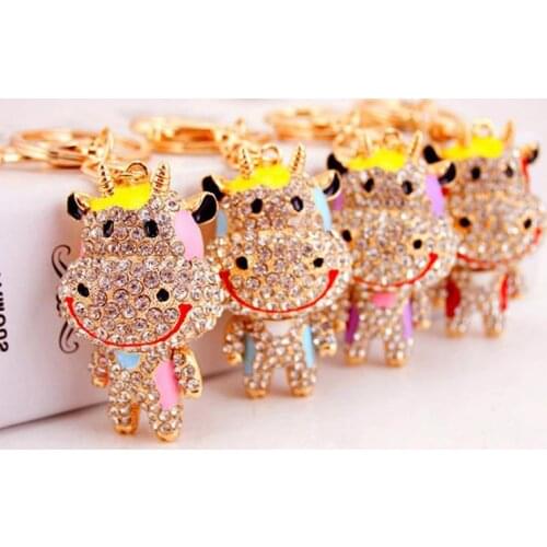 2021 Chinese New Year of Ox Rhinestone Crystal Lovely Cow Keychain Keyring For Car Handbag Chram Key Holder