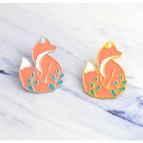 Red fox in grass Enamel Pin Custom Brooches Denim Shirt Pin Buckle Badge Cartoon Animal Jewelry Gift for Kids Friends