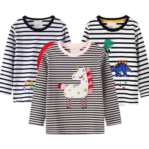 Baby Boys Cartoon Excavator Car Cute Cotton Tops Kids Girls Stripe Unicorn Clothes 2021 Autumn New Children Dinosaur Sweatshirt