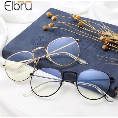 Elbru Retro Decorative Pattern Glasses Frame Artistic Round Spectacle Trend Flat Lens Optical Computer Goggles Eyeglasses Unisex