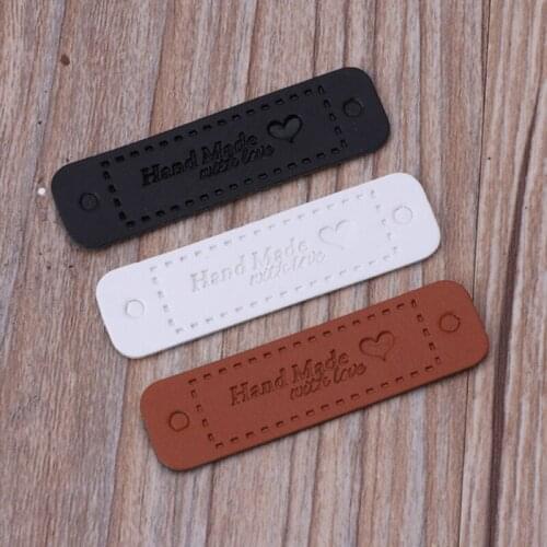 20Pcs Handmade Leather Label Pu Leather Hand Made Diy Handmade Hat Bag Cloth Decoration Label 5X1.5Cm Shoes Diy Sewing Supplies