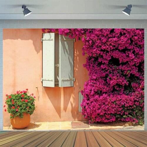 Outdoor Wooden Window Burgundy Flowers Wall Backdrops Wedding Love Couple Women Art Portrait Photo Background For Studio
