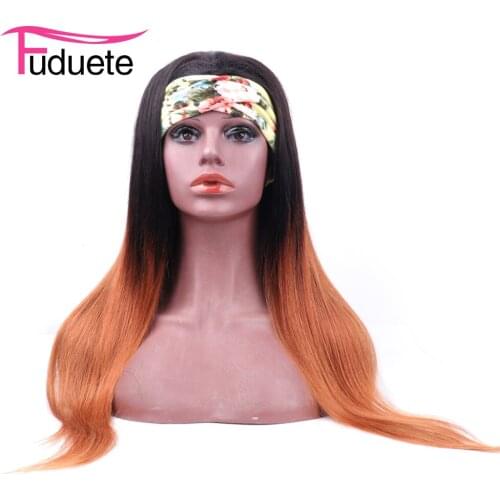 Fuduete HeadBand Wig Human Hair 1b/30 Ombre Straight Peruvian Hair Wigs For Black Women Remy No Gel Full Machine Scarf Wig
