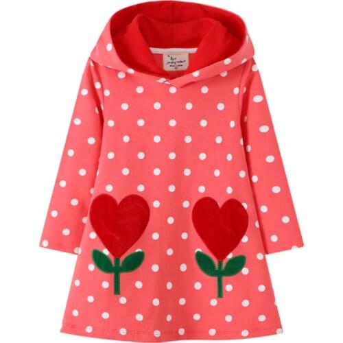 Jumping Meters 2020 Kids Cotton Clothes for Autumn Winter Girls Hooded Dress Dot Baby Long Sleeve Embroidery Girls Casual Dress