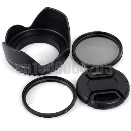 37 49 52 55 58 62 67 72 77MM Filter kit UV filter + CPL filter circular polarized + flower lens hood+lens cap for DSLR