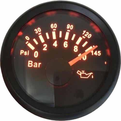 Pack of 1 52mm Pointer Type Oil Pressure Gauges Tuning 0-10Bar / 0-145Psi Oil Pressure Meters Red Backlight 9-32v for Auto Truck