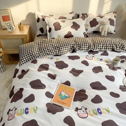 Cute Cartoon Four Piece Bedding Small Cow Pattern Bed Sheet Quilt Cover Single And Double Student Dormitory Three Piece Set